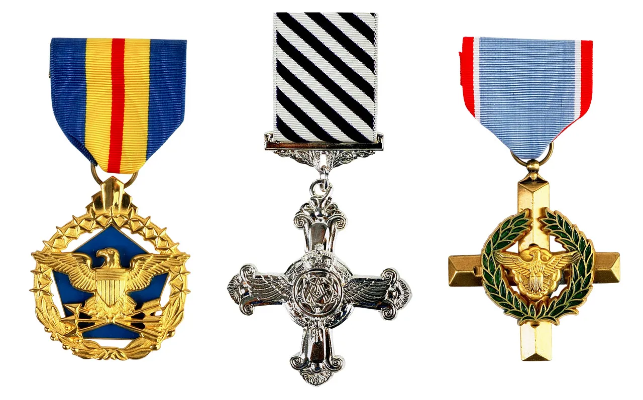 Insignes des grades de chevalier, officier et commandeur de l’ordre national du Mérite